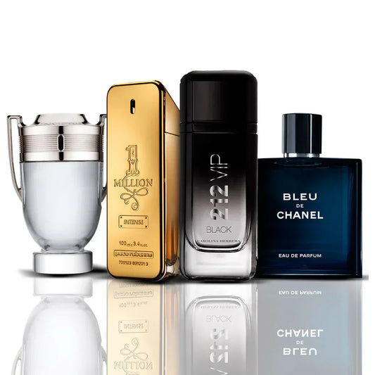 Sada 4 parfémů – Invictus + One Million + 212 VIP Black + Bleu de Chanel 100ML