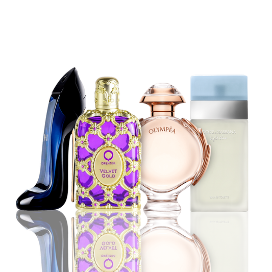 Sada 4 parfémů – Light Blue + Orientica Velvet Gold + Good Girl + Olympea 100ML